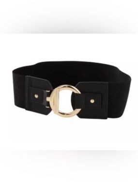 Vince Camuto Black Elastic Belt with Gold Ring Buckle nwt size M/L